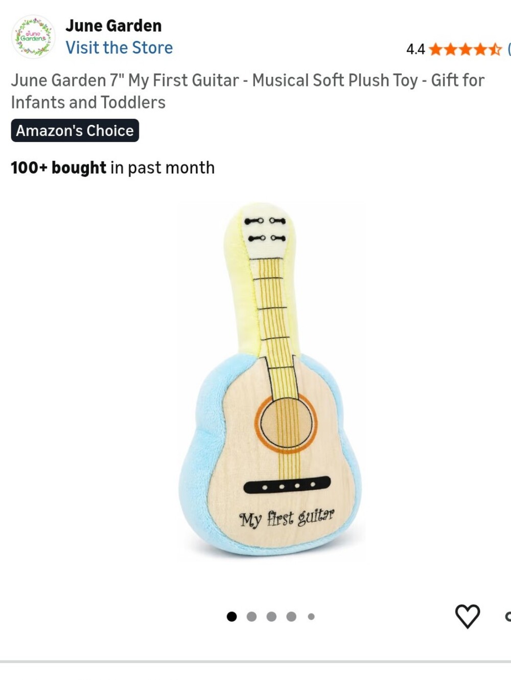 June Garden 7" My First Guitar - Musical Soft Plush Toy - Gift